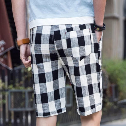Men's Cotton Linen Shorts | Stripe Elastic Waist | Straight Cut | Breathable Fabric | Summer Casual | Lightweight Comfort | Practical Pockets | Adjustable Fit | Versatile Style