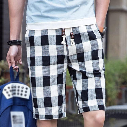 Men's Cotton Linen Shorts | Stripe Elastic Waist | Straight Cut | Breathable Fabric | Summer Casual | Lightweight Comfort | Practical Pockets | Adjustable Fit | Versatile Style