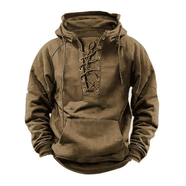 Men's Solid Color Lace-up Hoodie | Kangaroo Pocket | Long Sleeve | Casual Outdoor Pullover | Adjustable Neckline | Soft Fabric | Hooded Sweatshirt