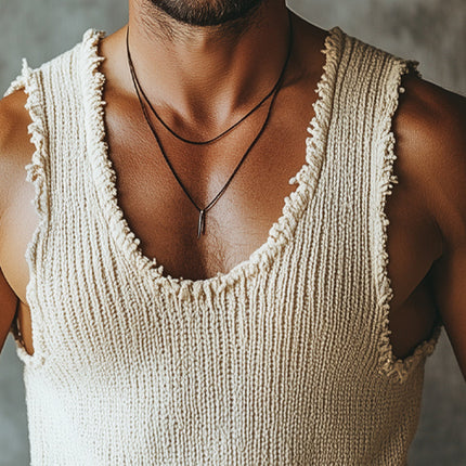 Men's Summer Tank Top | Basic Knitted Raw Edge | Casual Sleeveless Shirt | Breathable Cotton Blend | Crew Neck | Relaxed Fit | Sizes S-3XL | Versatile for Workouts, Beach, Casual Wear