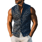 Men's Sleeveless Denim Shirt | Retro Western Style | Leopard Print Jacquard | Slim Fit | Stand Collar | Vintage Cowboy Fashion | Casual Summer Wear | Statement Piece