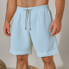 Men's Summer Shorts | Solid Color | Elastic Waistband | Lace-Up Front | Casual Beachwear | Lightweight Breathable Cotton Blend | Relaxed Fit | Side Pockets | Machine Washable
