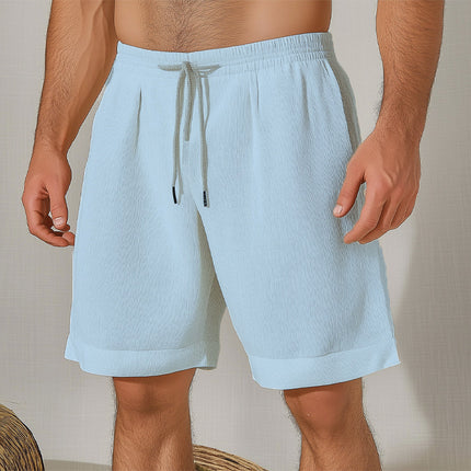 Men's Summer Shorts | Solid Color | Elastic Waistband | Lace-Up Front | Casual Beachwear | Lightweight Breathable Cotton Blend | Relaxed Fit | Side Pockets | Machine Washable