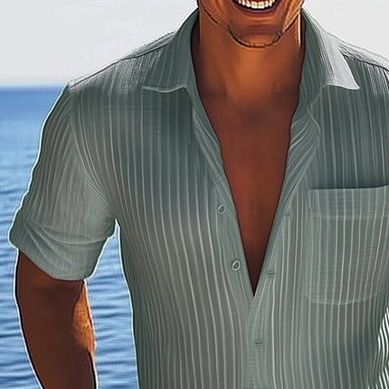 Men's Summer Short Sleeve Button Down Shirt | Casual Striped Cotton | Lightweight Breathable | Classic Lapel Collar | S-3XL | Versatile Style | Easy Care
