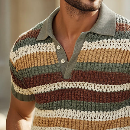 Men's Colorful Striped Polo Shirt | Breathable Moisture-Wicking Knit | Short Sleeve Fashion | Premium Cotton Polyester Blend | Casual Versatile Design | Modern Style | Available in S-3XL