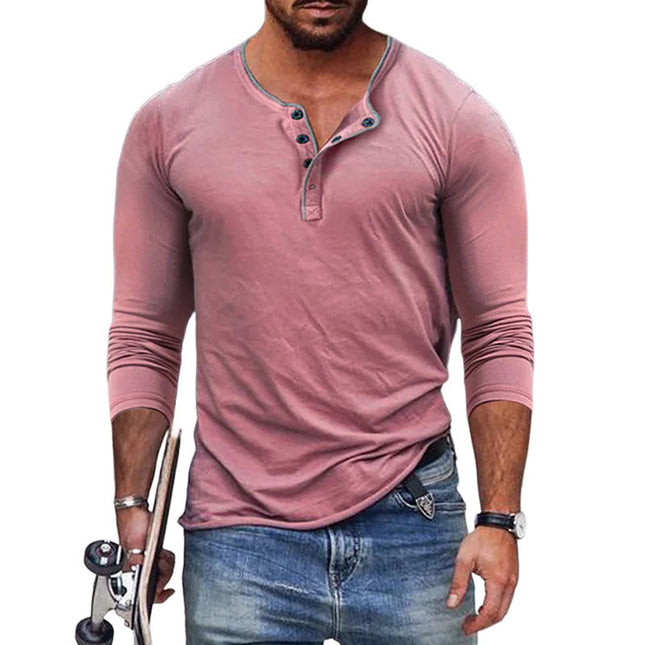 Men's Cotton Blend Henley Neck Slim Fit Long Sleeve T-Shirt | Casual Modern Style | Versatile Wardrobe Staple | Soft Breathable Fabric | Button Placket Detail | Durable Easy Care | Multiple Sizes & Colors