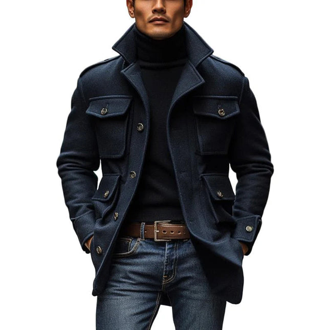 Men's Wool Blend Slim Fit Coat | Vintage Lapel | Single Breasted | 3D Pockets | Warm & Stylish Winter Outerwear