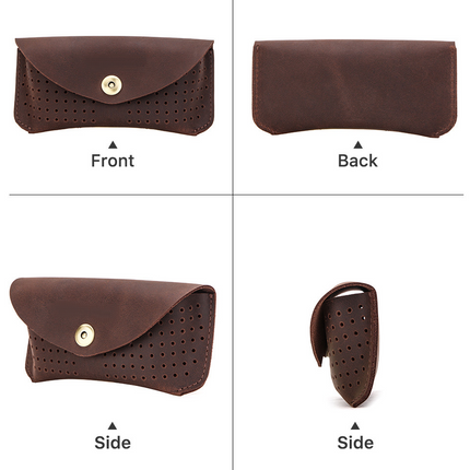 Men's Eyewear Storage Bag | Portable Top Layer Cowhide Case | Hollow Design | Lightweight & Durable | Secure Closure for Glasses & Sunglasses