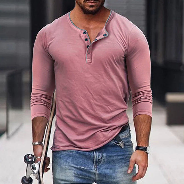 Men's Cotton Blend Henley Neck Slim Fit Long Sleeve T-Shirt | Casual Modern Style | Versatile Wardrobe Staple | Soft Breathable Fabric | Button Placket Detail | Durable Easy Care | Multiple Sizes & Colors