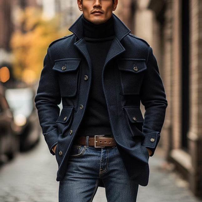 Men's Wool Blend Slim Fit Coat | Vintage Lapel | Single Breasted | 3D Pockets | Warm & Stylish Winter Outerwear