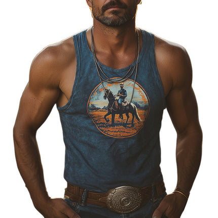 Men's Western Cowboy Tank Top | Crew Neck | Sleeveless Summer Shirt | Breathable Cotton Blend | Western-Inspired Prints | Casual Wear | Comfortable Fit | Sizes S-3XL
