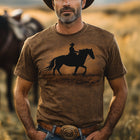 Men's Western Cowboy Style T-Shirt | Printed Crew Neck | Cotton Blend | Short Sleeve | Casual Everyday Wear | Vintage Motif | Various Sizes