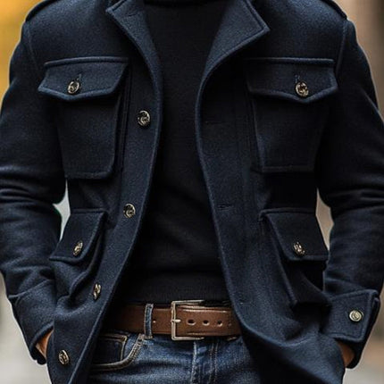 Men's Wool Blend Slim Fit Coat | Vintage Lapel | Single Breasted | 3D Pockets | Warm & Stylish Winter Outerwear