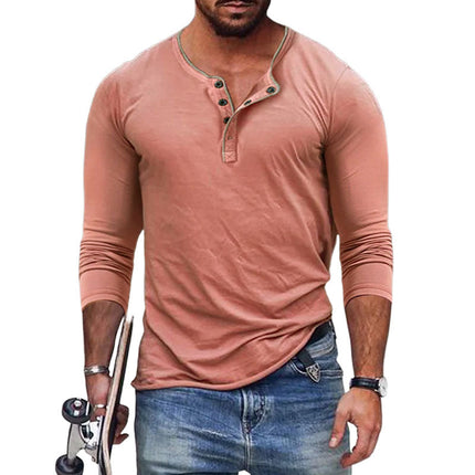 Men's Cotton Blend Henley Neck Slim Fit Long Sleeve T-Shirt | Casual Modern Style | Versatile Wardrobe Staple | Soft Breathable Fabric | Button Placket Detail | Durable Easy Care | Multiple Sizes & Colors