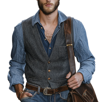 Men's V-Neck Slim Fit Vest | Vintage Dark Grey | Three-Button Closure | Blended Fabric | Sleeveless Outerwear | Formal & Smart Casual | Tailored Look | S-XXXL Sizes | Men's Fashion