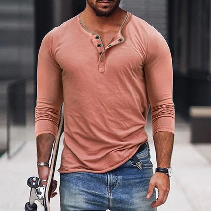 Men's Cotton Blend Henley Neck Slim Fit Long Sleeve T-Shirt | Casual Modern Style | Versatile Wardrobe Staple | Soft Breathable Fabric | Button Placket Detail | Durable Easy Care | Multiple Sizes & Colors