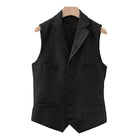 Men's Wool Blend Vest | Vintage Style | Single Breasted with Lapel | Slim Fit | Charcoal Navy Herringbone Patterns | Smart Casual Formal Wear | Adjustable Back | Functional Pockets | Year-Round Outerwear