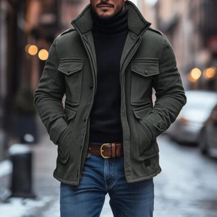 Men's Vintage Suede Coat | Fleece Collar | Patchwork Design | Multi-Pocket | Zipper Closure | Slim Fit | Warm Outerwear | Casual & Outdoor Style | Rugged & Stylish | Timeless Appeal | Versatile Comfort