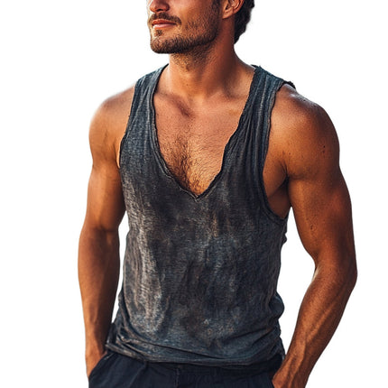 Men's Vintage Western Print Sleeveless Top | Crew Neck | Comfortable Fit | Unique Americana Style | Durable and Breathable | Casual Summer Essential | Fashionable Design