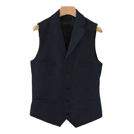 Men's Wool Blend Vest | Vintage Style | Single Breasted with Lapel | Slim Fit | Charcoal Navy Herringbone Patterns | Smart Casual Formal Wear | Adjustable Back | Functional Pockets | Year-Round Outerwear