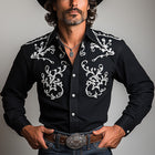 Men's Western Cowboy Style Shirt | Embroidered Long-Sleeve | Summer Blended Fabric | Classic Pointed Collar | Button-Up Front | Rugged Sophisticated Design | Versatile Attire