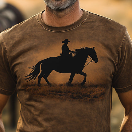 Men's Western Cowboy Style T-Shirt | Printed Crew Neck | Cotton Blend | Short Sleeve | Casual Everyday Wear | Vintage Motif | Various Sizes
