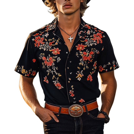 Men's Casual Printed Short Sleeve Lapel Shirt | Cotton Polyester Blend | Vibrant Unique Design | Comfortable Breathable Fit | Classic Lapel Collar | Regular Fit