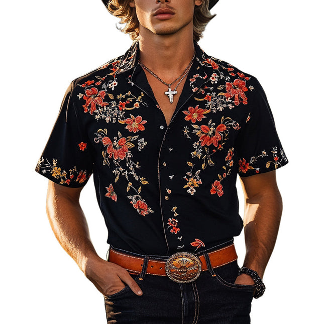 Men's Casual Printed Short Sleeve Lapel Shirt | Cotton Polyester Blend | Vibrant Unique Design | Comfortable Breathable Fit | Classic Lapel Collar | Regular Fit