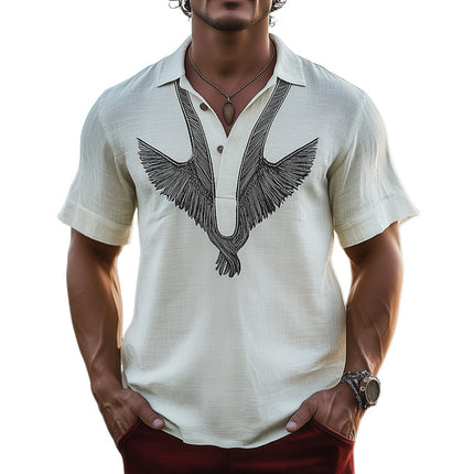 Men's Retro Embroidered T-Shirt | Summer Short Sleeve | Classic Fit | Vintage Style Polo Collar | Lightweight Cotton Blend | Fashionable Casual Top | Sizes S-3XL