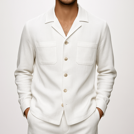 Men's Breathable Cotton Linen Shirt | Notched Lapel | Single Breasted | Patch Pocket Design | Loose Fit | Long Sleeve | Casual & Comfortable | Ideal for Warm Weather & Outdoor Activities