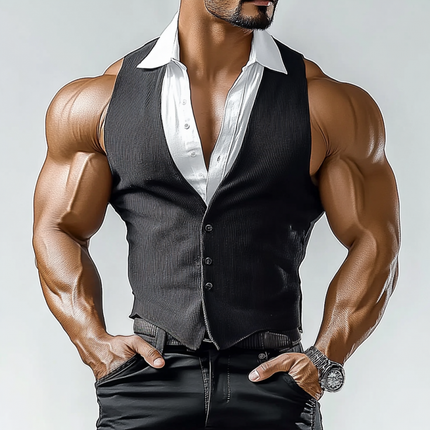 Men's Slim Fit Fake Two-Piece Vest | Shirt Collar | Single Breasted | Modern Tailored Design | Fashionable Stitching | Formal & Casual Style | Versatile Layering | High Quality Fabric | Multiple Sizes