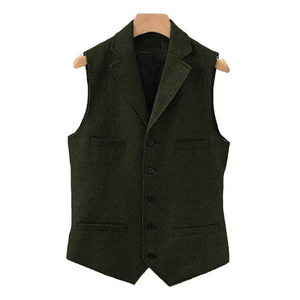 Men's Wool Blend Vest | Vintage Style | Single Breasted with Lapel | Slim Fit | Charcoal Navy Herringbone Patterns | Smart Casual Formal Wear | Adjustable Back | Functional Pockets | Year-Round Outerwear