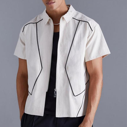 Men's Summer Shirt | Short Sleeve | Lapel Collar | Zipper Closure | Lightweight Cotton Blend | Casual & Semi-Casual | Breathable & Comfortable | Versatile Style | Easy Care | Available in Small to 3XL