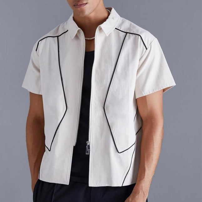 Men's Summer Shirt | Short Sleeve | Lapel Collar | Zipper Closure | Lightweight Cotton Blend | Casual & Semi-Casual | Breathable & Comfortable | Versatile Style | Easy Care | Available in Small to 3XL