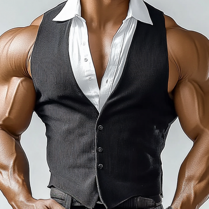 Men's Slim Fit Fake Two-Piece Vest | Shirt Collar | Single Breasted | Modern Tailored Design | Fashionable Stitching | Formal & Casual Style | Versatile Layering | High Quality Fabric | Multiple Sizes