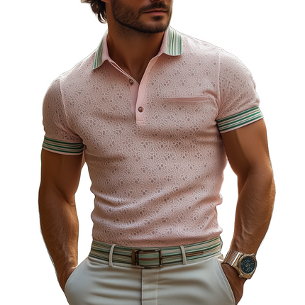 Men's Striped Polo Shirt | Lapel Collar | Short Sleeve | Casual Fashion | Breathable Fabric | Regular Fit | Versatile Styling | Comfortable Everyday Wear | Ideal for Social Outings | Multiple Sizes Available