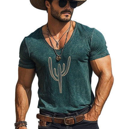 Men's Short Sleeve T-Shirt | Cactus Embroidered Cotton Blend | Casual and Comfortable | Stylish Design | Soft Breathable Fabric | Versatile Fit | Perfect for Everyday Wear