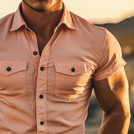 Men's Cotton Shirt | Solid Color | Short Sleeve | Lapel Collar | Button-Down | Versatile Style | Casual & Semi-Formal Wear | Lightweight & Breathable | Regular Fit | Stylish & Comfortable