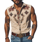 Men's Sleeveless Shirt | Retro Western Style | Embroidery Cotton Blend | Summer Fashion Top | Soft Breathable Fabric | Casual Vintage Look | Comfortable Fit | Versatile Styling | Classic Design