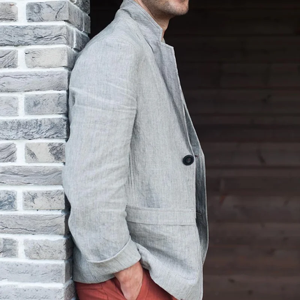 Men's Blazer | Striped Cotton Linen | Notch Lapel | Two Button | Casual Outerwear | Lightweight Breathable | Tailored Fit | Semi-Formal | Elegant Fashion Style