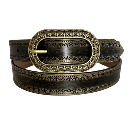 Men's Vintage Distressed Genuine Leather Belt | Engraved Embossed Design | High-Quality Material | Classic Buckle | Stylish & Durable | Versatile for Casual & Semi-Formal Outfits | Multiple Sizes Available