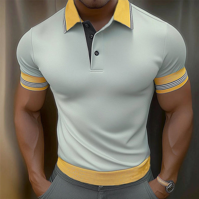 Men's Colorblock Polo Shirt | Summer Business Casual | Short Sleeve Cotton Blend | S-3XL Sizes | Breathable Fabric | Classic Button Placket | Versatile Style