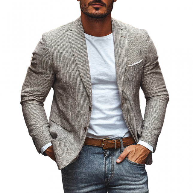 Men's Slim Fit Blazer | Casual Breathable Linen | Pinstripe Notched Lapel | Single Breasted Jacket | Lightweight Summer Outerwear | Stylish Dressy Layer | Versatile for Formal Occasions
