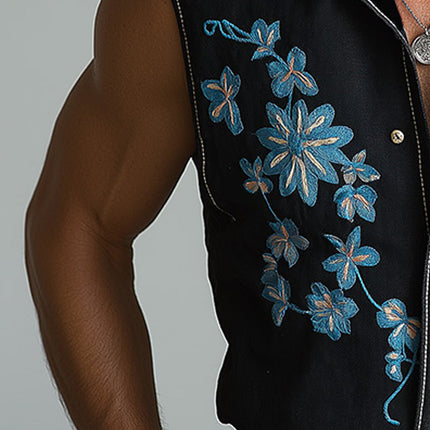 Men's Floral Embroidered Vest | Western Cowboy Style | Summer Lightweight Outerwear | Button-Down Closure | High-Quality Fabric | Tailored Fit | Versatile Fashion | MTA2877D4P
