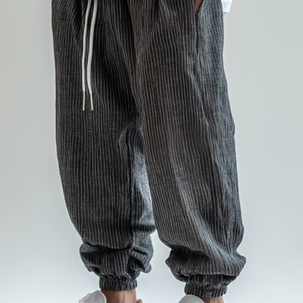 Men's Striped Casual Pants | Breathable Cotton Linen | Elastic Waist | Loose Fit | Cuffed Legs | Versatile Style | High-Quality Fabric | Functional Pockets | Easy Care | Multiple Sizes Available