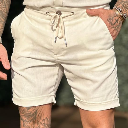 Men's Casual Shorts | Solid Color | Cotton Linen Blend | Adjustable Drawstring Waist | Lightweight & Breathable | Relaxed Fit | Above Knee Length | Summer Beach Wear | Comfortable Everyday Clothing