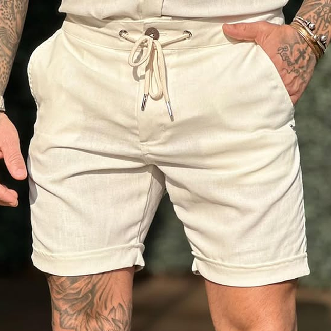 Men's Casual Shorts | Solid Color | Cotton Linen Blend | Adjustable Drawstring Waist | Lightweight & Breathable | Relaxed Fit | Above Knee Length | Summer Beach Wear | Comfortable Everyday Clothing