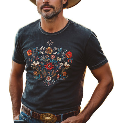 Men's Vintage Floral Embroidery T-Shirt | Round Neck | Short Sleeve | Premium Cotton | Artistic Vintage Style | Breathable Soft Fabric | Casual Summer Fashion | Exquisite Floral Design