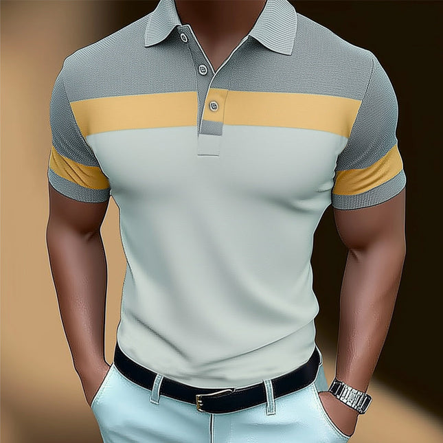Men's Summer Polo Shirt | Business Casual Color Block Design | Cotton-Polyester Blend | Breathable & Moisture-Wicking | Short Sleeve with Traditional Collar | Professional Style | Sizes S-3XL