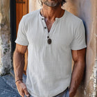 Men's Waffle Knit Henley Neck Slim Fit Short Sleeve T-Shirt | Cotton Blend | Breathable | Casual Style | Modern Design | Versatile | Comfortable Fit | Multiple Sizes | Variety of Colors